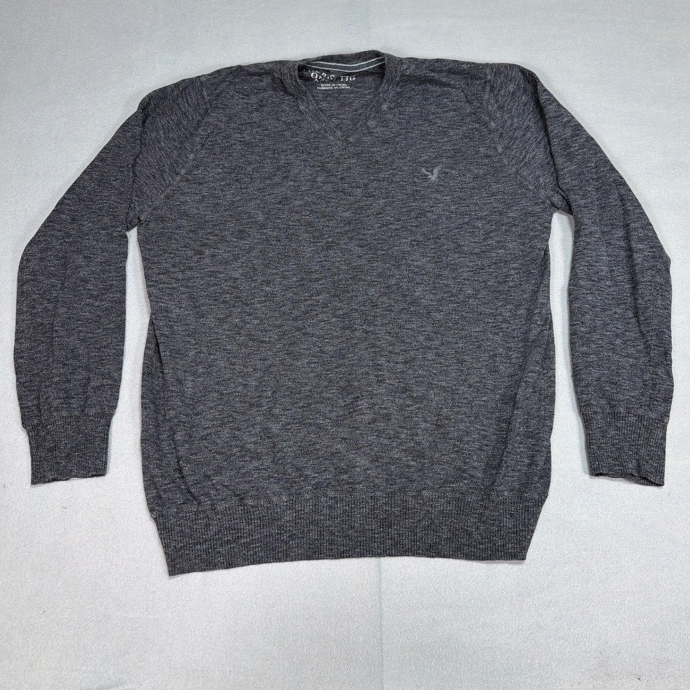 American Eagle Outfitters Mens XXL Charcoal Gray V-Neck Cotton Sweater Pullover